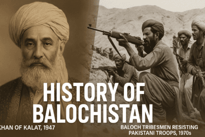 A composite image showing archival Baloch resistance in 1948 alongside modern-day BLA fighters during Operation Herof, highlighting the historical continuity of Balochistan’s independence movement.
