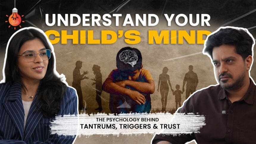 YouTube thumbnail showing a meaningful exchange between the host and a child psychologist, highlighting a discussion rooted in modern child psychology and practical parenting insights.