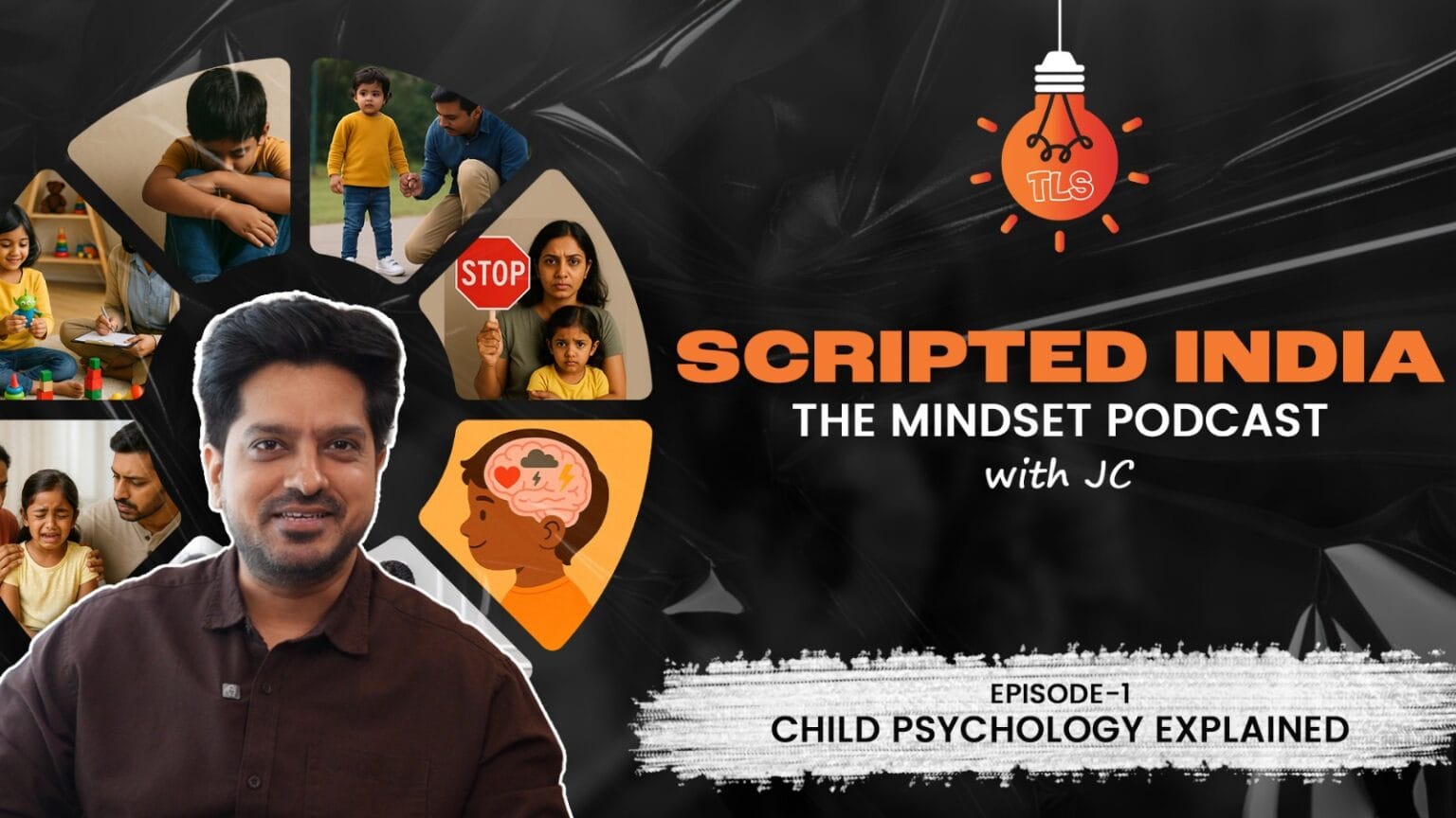 Scripted India podcast cover with host Jatin Chandolia on The Logic Stick YouTube channel, focused on decoding Indian psychology and emotions.