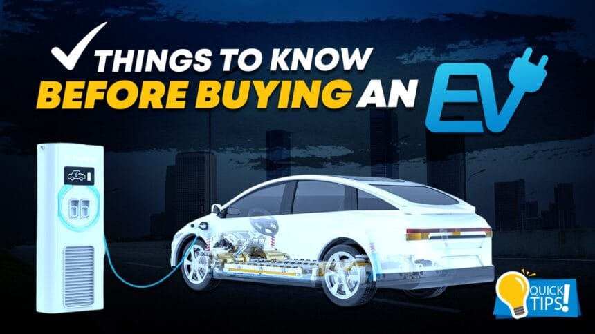 A modern EV car charging at a public station during dusk with the charging cable connected, representing the rise of EV Cars and electric mobility