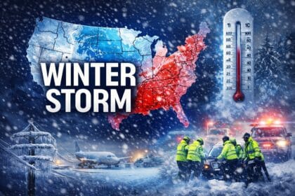 Emergency responders navigate heavy snowfall during a severe winter storm in the United States as blizzard conditions disrupt daily life.