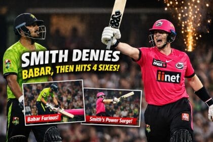 Steve Smith denies Babar Azam a single before unleashing four consecutive sixes. Witness the tension, tactics, and power play that stunned fans and lit up the cricketing world.