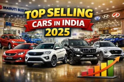 Top 10 Best-selling Cars in India in 2025 featuring Maruti Suzuki Baleno, Fronx, Brezza, Tata Nexon, Mahindra Scorpio, and other high-volume models dominating the Indian car market.