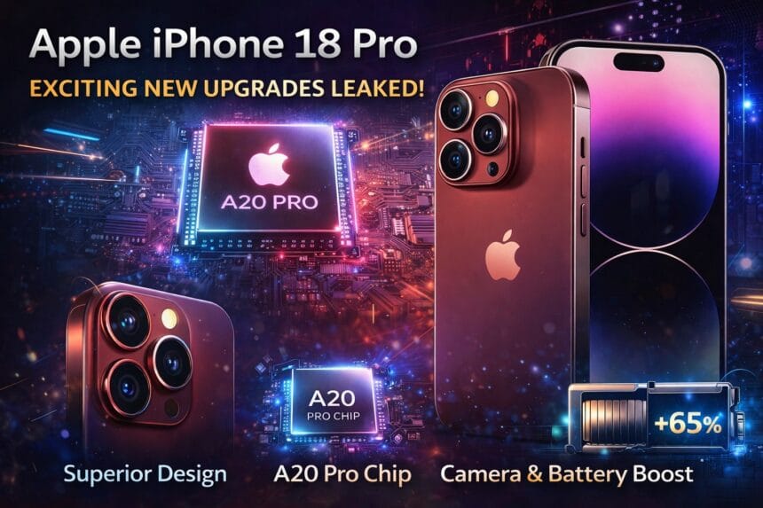 Apple iPhone 18 Pro concept image showcasing a refined premium design, triple camera system, edge-to-edge display, and sleek titanium finish inspired by latest leaks.