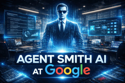 Agent Smith AI at Google visualized as a futuristic AI agent managing workflows inside a tech office