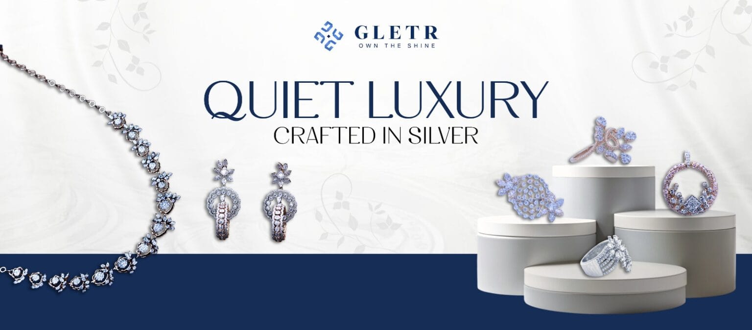 Gletr jewellery brand launch announcement showcasing modern jewellery pieces and highlighting its D2C marketplace connecting manufacturers directly to consumers.