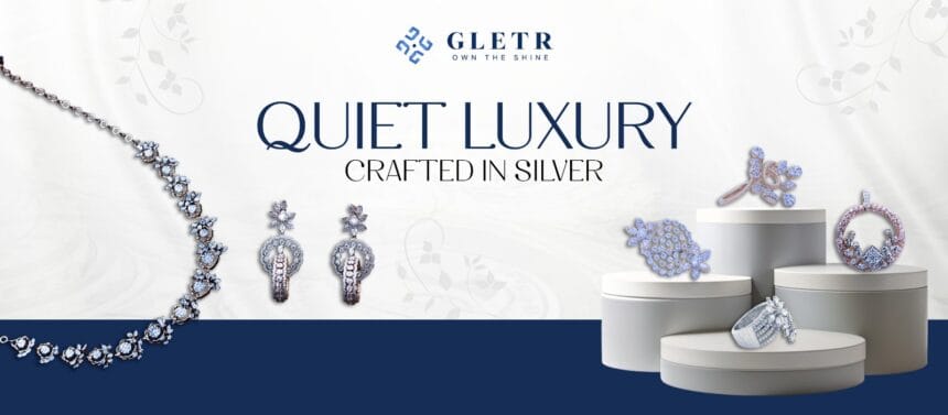 Gletr jewellery brand launch announcement showcasing modern jewellery pieces and highlighting its D2C marketplace connecting manufacturers directly to consumers.