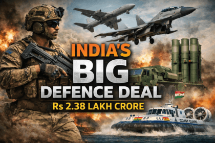 DAC clears defence proposals worth Rs 2.38 lakh crore showing Indian soldier, fighter jets, S-400 missile system and Coast Guard hovercraft representing India’s military modernisation