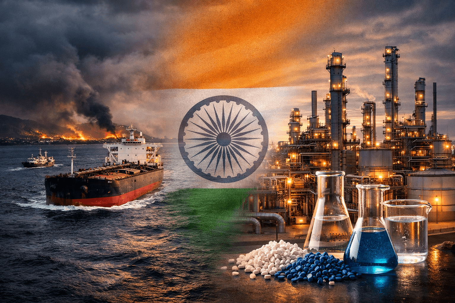 India waives customs duty on petrochemicals as oil tankers and industrial factories highlight supply chain impact from West Asia conflict