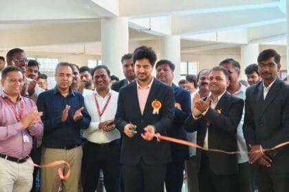 Jatin Chandolia inaugurating Sinhgad Techtonic 2K26 tech fest at Sinhgad Institute of Technology, interacting with students during the opening ceremony