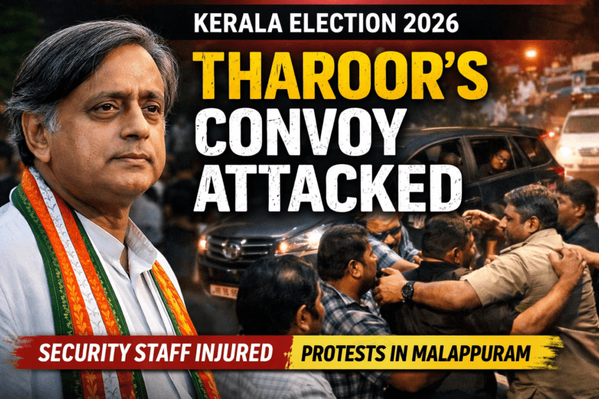 Kerala Assembly Election 2026 Shashi Tharoor convoy blocked incident in Malappuram with security staff attacked
