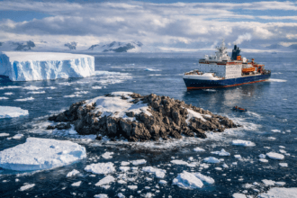 Uncharted Island in Antarctica discovered near Weddell Sea with Polarstern research ship mapping the region