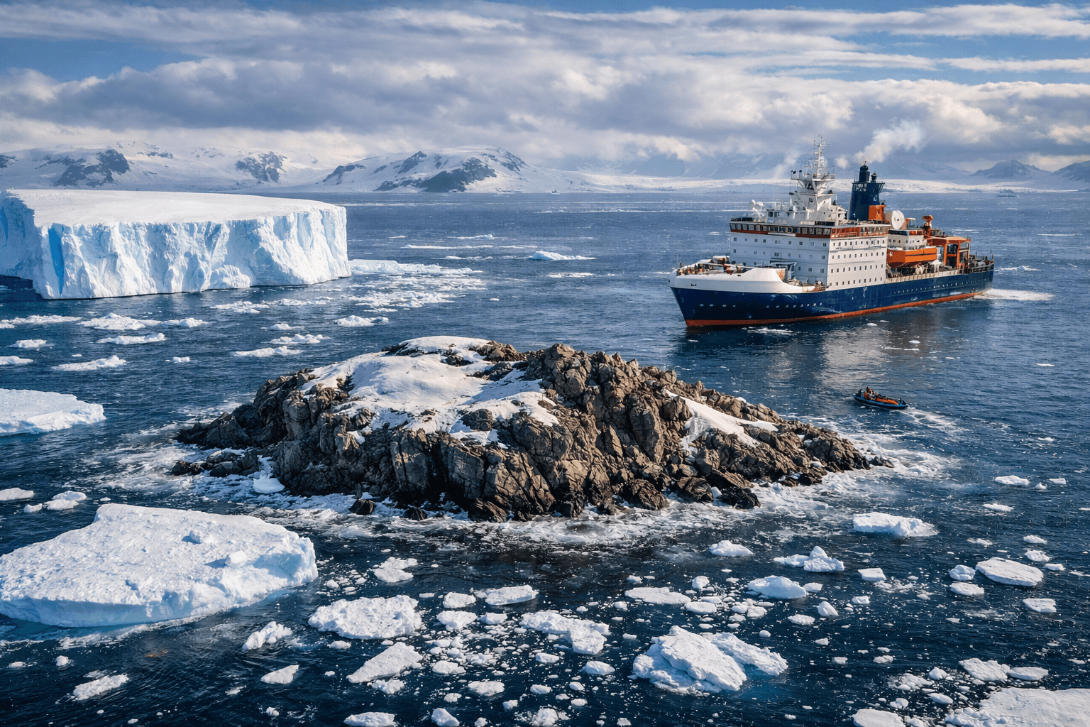 Uncharted Island in Antarctica discovered near Weddell Sea with Polarstern research ship mapping the region
