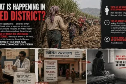 A female migrant worker cuts sugarcane at dawn. Thousands of women in maharashtra are removing their uteruses before harvest season to avoid losing wages during menstruation.
