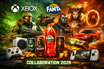Xbox Fanta Collaboration 2026 promotional image showing gaming characters, Fanta Crimson bottles, Xbox Series S console, and exclusive rewards