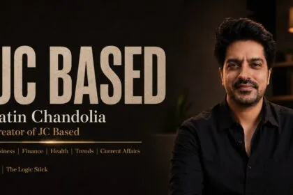 Jatin Chandolia, creator of JC Based, featured in a professional portrait with topics including business, finance, health, trends and current affairs.